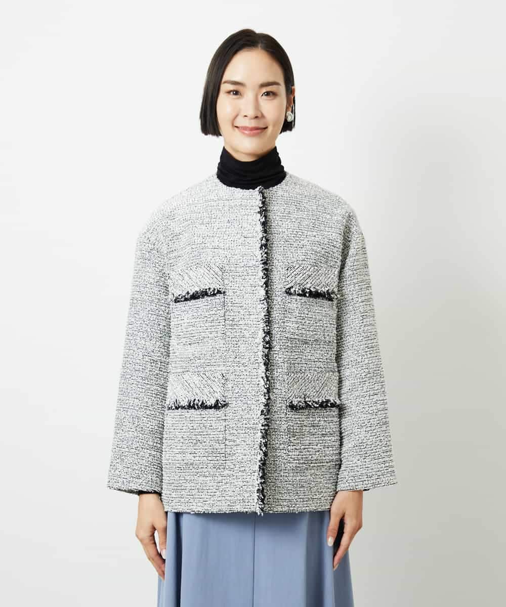 FMDDD03450 MICHEL KLEIN(ミッシェルクラン) [セットアップ対応]ファンシーツイードロングジャケット グレー