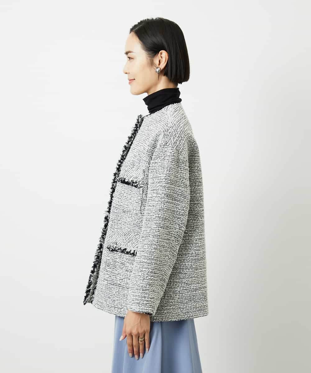 FMDDD03450 MICHEL KLEIN(ミッシェルクラン) [セットアップ対応]ファンシーツイードロングジャケット グレー