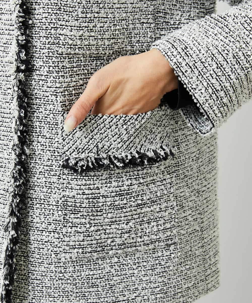 FMDDD03450 MICHEL KLEIN(ミッシェルクラン) [セットアップ対応]ファンシーツイードロングジャケット グレー