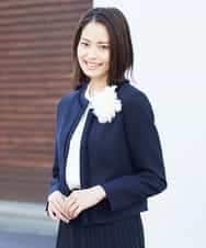 FMDDP05330 MICHEL KLEIN(ミッシェルクラン) ［セットアップ対応/洗える］ノーカラーツイードジャケット ネイビー(57)