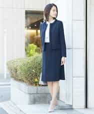 FMDDP05330 MICHEL KLEIN(ミッシェルクラン) ［セットアップ対応/洗える］ノーカラーツイードジャケット ネイビー(57)