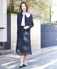 FMDDP05330 MICHEL KLEIN(ミッシェルクラン) ［セットアップ対応/洗える］ノーカラーツイードジャケット ネイビー(57)