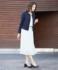 FMDDP05330 MICHEL KLEIN(ミッシェルクラン) ［セットアップ対応/洗える］ノーカラーツイードジャケット ネイビー(57)