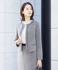 FMDDP05330 MICHEL KLEIN(ミッシェルクラン) ［セットアップ対応/洗える］ノーカラーツイードジャケット ネイビー(57)