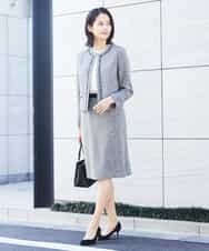 FMDDP05330 MICHEL KLEIN(ミッシェルクラン) ［セットアップ対応/洗える］ノーカラーツイードジャケット ネイビー(57)