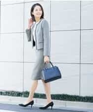 FMDDP05330 MICHEL KLEIN(ミッシェルクラン) ［セットアップ対応/洗える］ノーカラーツイードジャケット ネイビー(57)