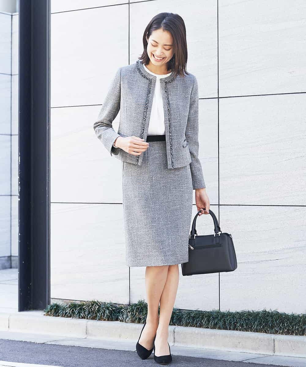 FMDDP05330 MICHEL KLEIN(ミッシェルクラン) ［セットアップ対応/洗える］ノーカラーツイードジャケット ネイビー(57)