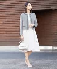FMDDP05330 MICHEL KLEIN(ミッシェルクラン) ［セットアップ対応/洗える］ノーカラーツイードジャケット ネイビー(57)
