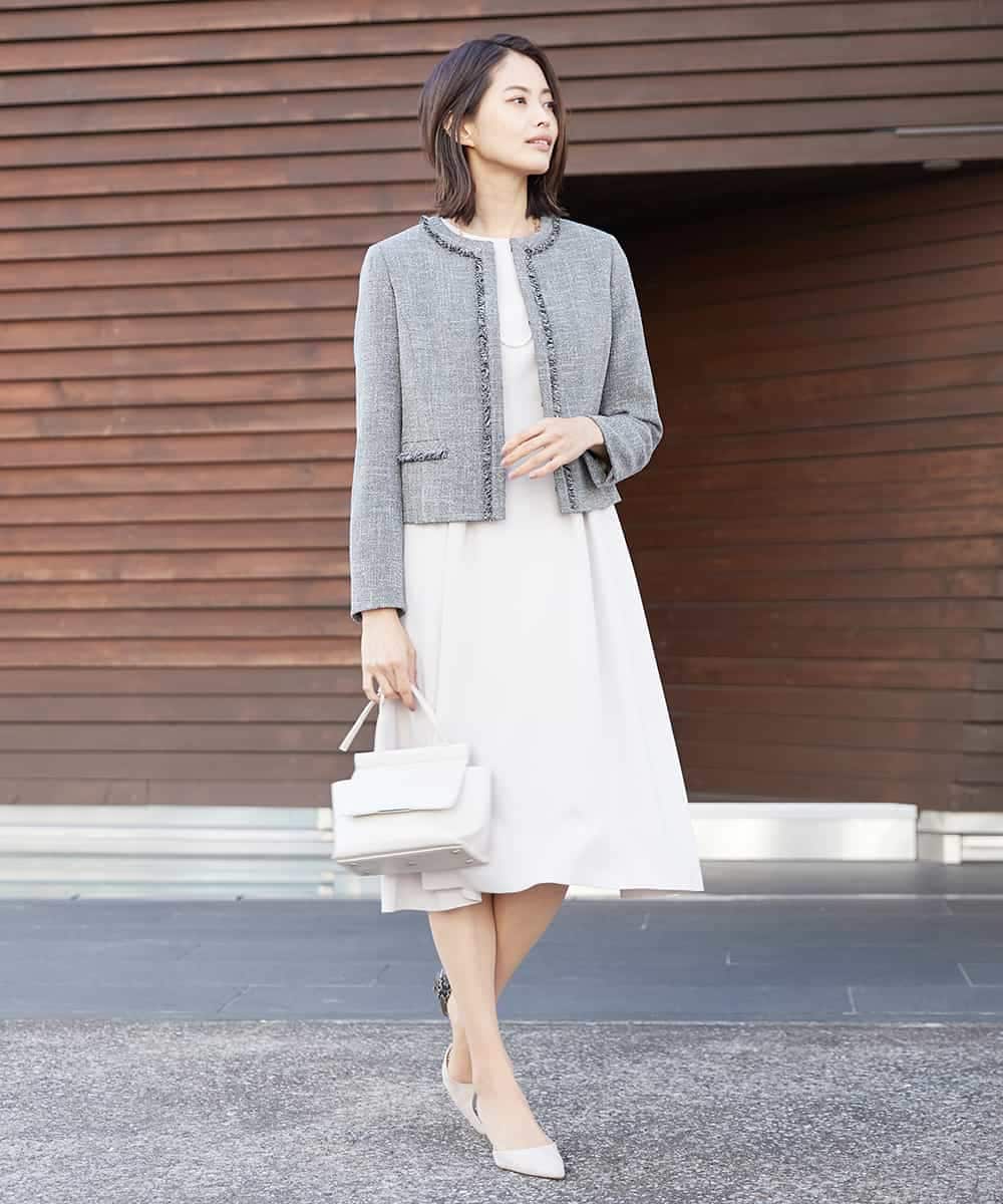 FMDDP05330 MICHEL KLEIN(ミッシェルクラン) ［セットアップ対応/洗える］ノーカラーツイードジャケット ネイビー(57)