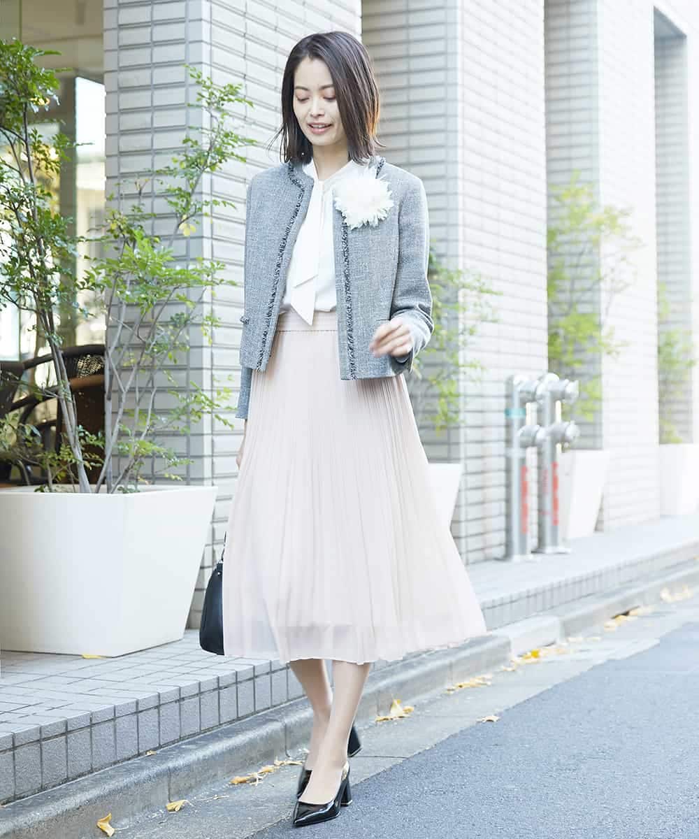 FMDDP05330 MICHEL KLEIN(ミッシェルクラン) ［セットアップ対応/洗える］ノーカラーツイードジャケット ネイビー(57)