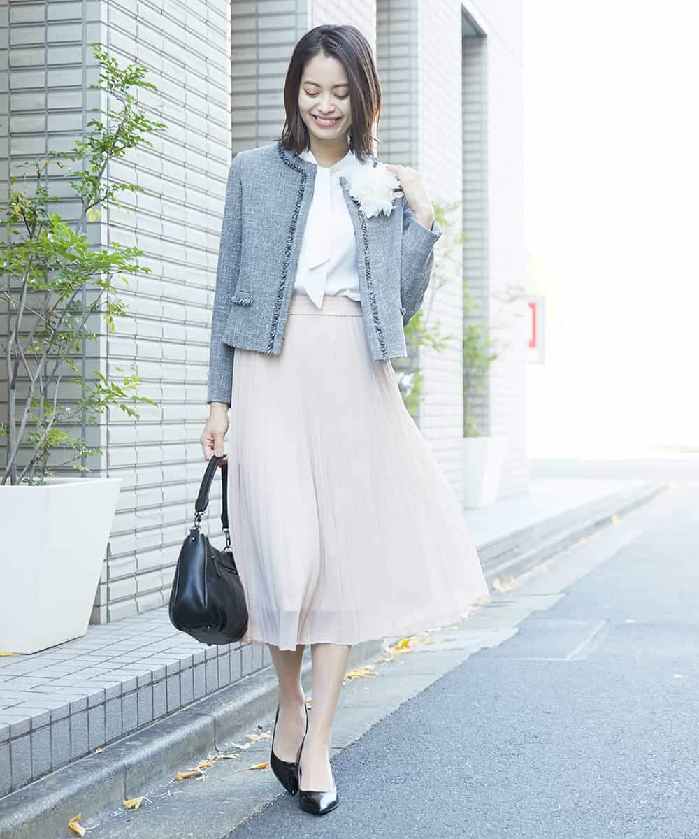 FMDDP05330 MICHEL KLEIN(ミッシェルクラン) ［セットアップ対応/洗える］ノーカラーツイードジャケット ネイビー(57)