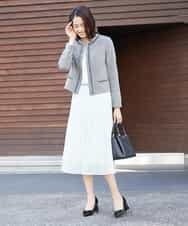 FMDDP05330 MICHEL KLEIN(ミッシェルクラン) ［セットアップ対応/洗える］ノーカラーツイードジャケット ネイビー(57)