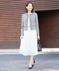 FMDDP05330 MICHEL KLEIN(ミッシェルクラン) ［セットアップ対応/洗える］ノーカラーツイードジャケット ネイビー(57)
