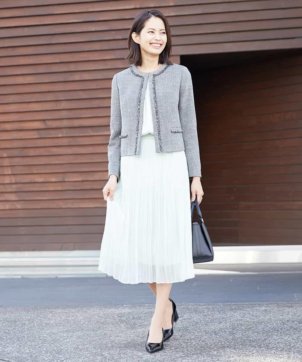FMDDP05330 MICHEL KLEIN(ミッシェルクラン) ［セットアップ対応/洗える］ノーカラーツイードジャケット ネイビー(57)