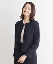 FMDDP05330 MICHEL KLEIN(ミッシェルクラン) ［セットアップ対応/洗える］ノーカラーツイードジャケット ネイビー(57)