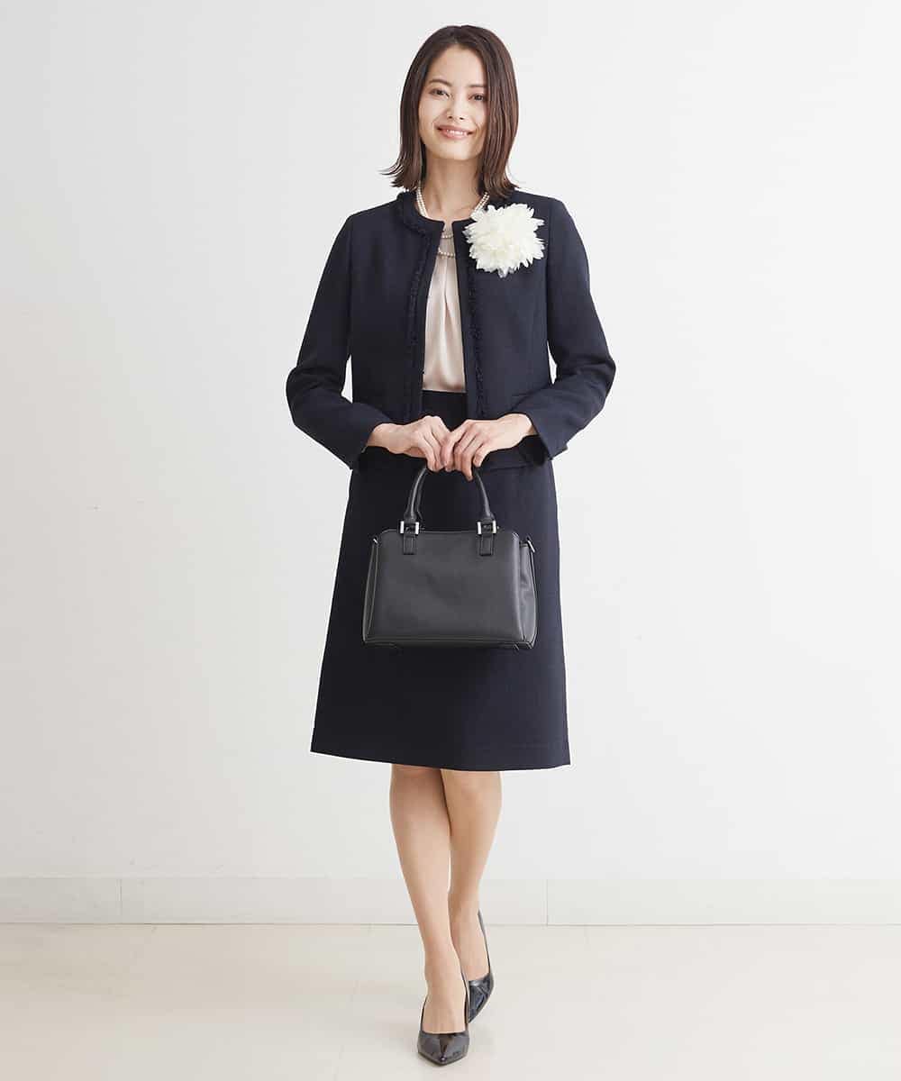FMDDP05330 MICHEL KLEIN(ミッシェルクラン) ［セットアップ対応/洗える］ノーカラーツイードジャケット ネイビー(57)