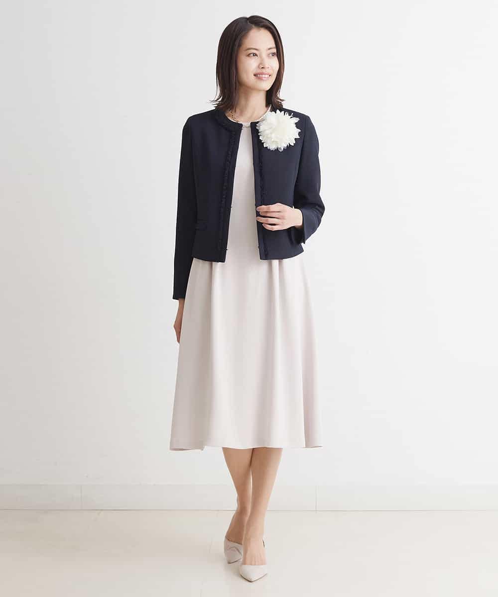 FMDDP05330 MICHEL KLEIN(ミッシェルクラン) ［セットアップ対応/洗える］ノーカラーツイードジャケット ネイビー(57)