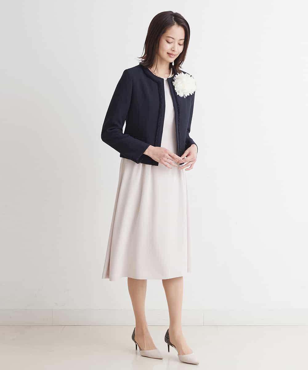 FMDDP05330 MICHEL KLEIN(ミッシェルクラン) ［セットアップ対応/洗える］ノーカラーツイードジャケット ネイビー(57)