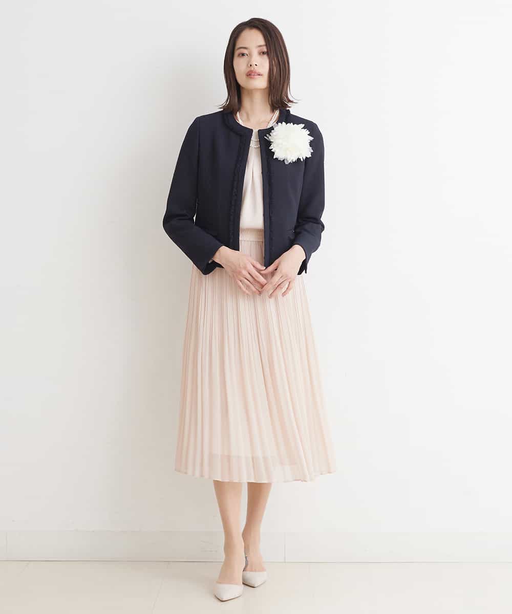 FMDDP05330 MICHEL KLEIN(ミッシェルクラン) ［セットアップ対応/洗える］ノーカラーツイードジャケット ネイビー(57)