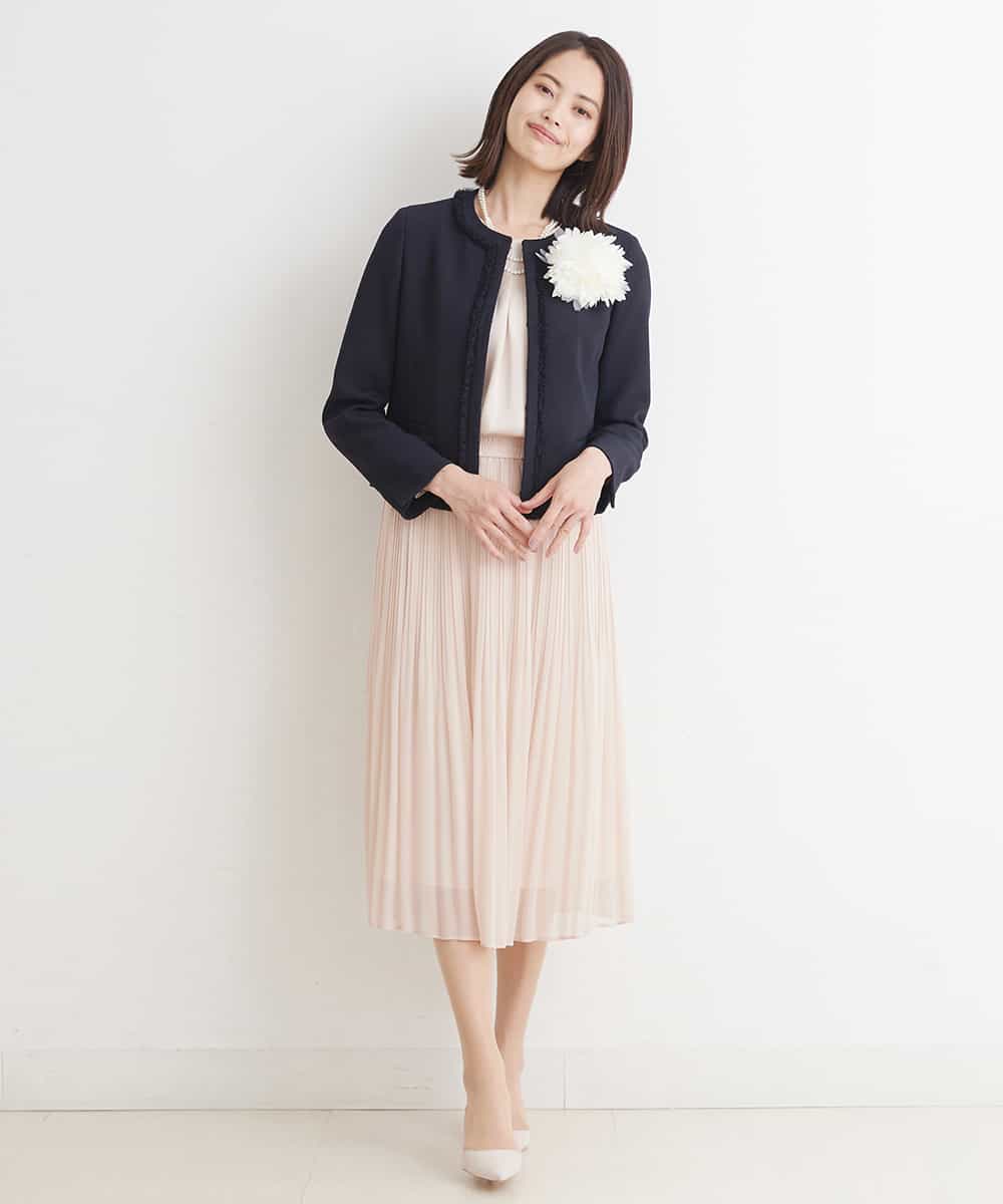 FMDDP05330 MICHEL KLEIN(ミッシェルクラン) ［セットアップ対応/洗える］ノーカラーツイードジャケット ネイビー(57)