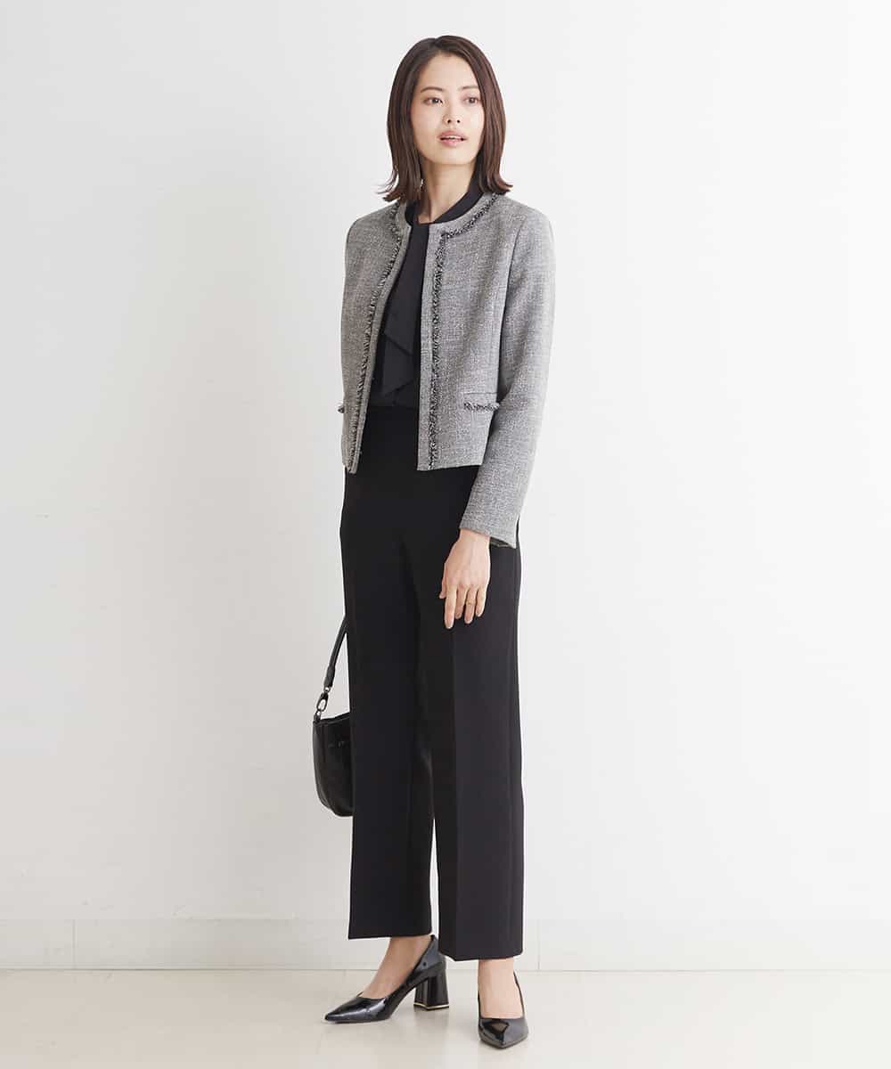 FMDDP05330 MICHEL KLEIN(ミッシェルクラン) ［セットアップ対応/洗える］ノーカラーツイードジャケット ネイビー(57)
