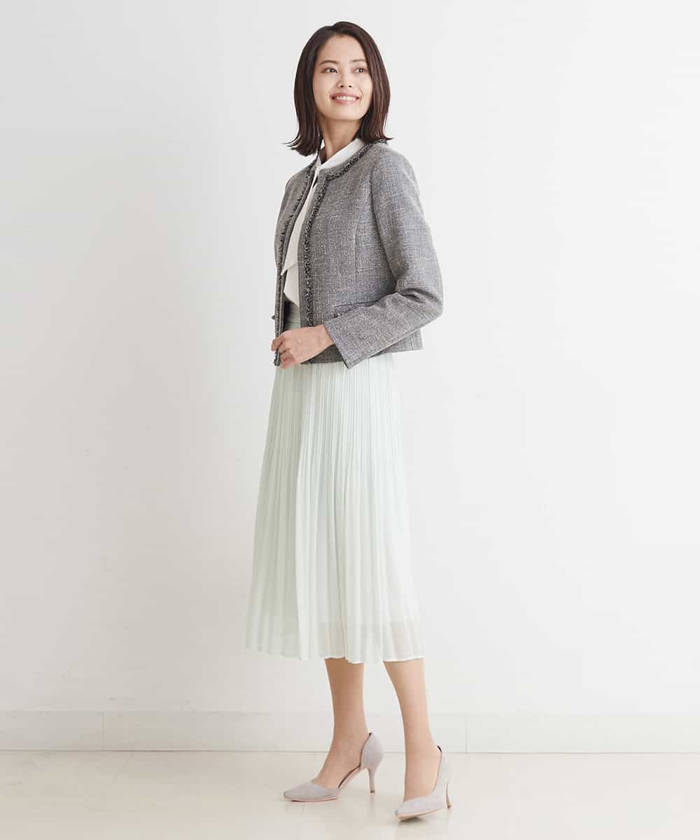 FMDDP05330 MICHEL KLEIN(ミッシェルクラン) ［セットアップ対応/洗える］ノーカラーツイードジャケット ネイビー(57)
