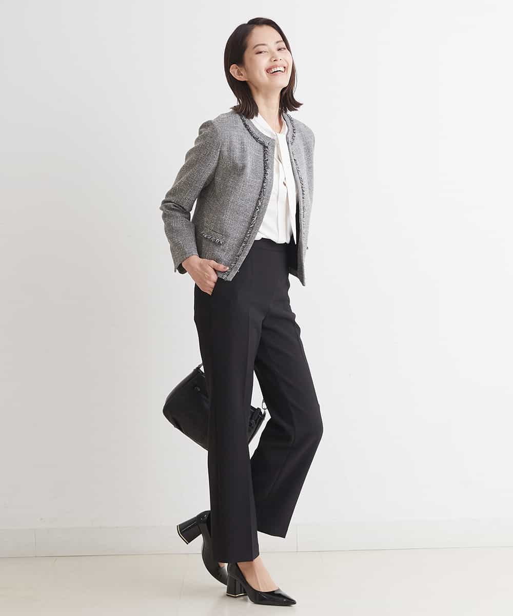 FMDDP05330 MICHEL KLEIN(ミッシェルクラン) ［セットアップ対応/洗える］ノーカラーツイードジャケット ネイビー(57)