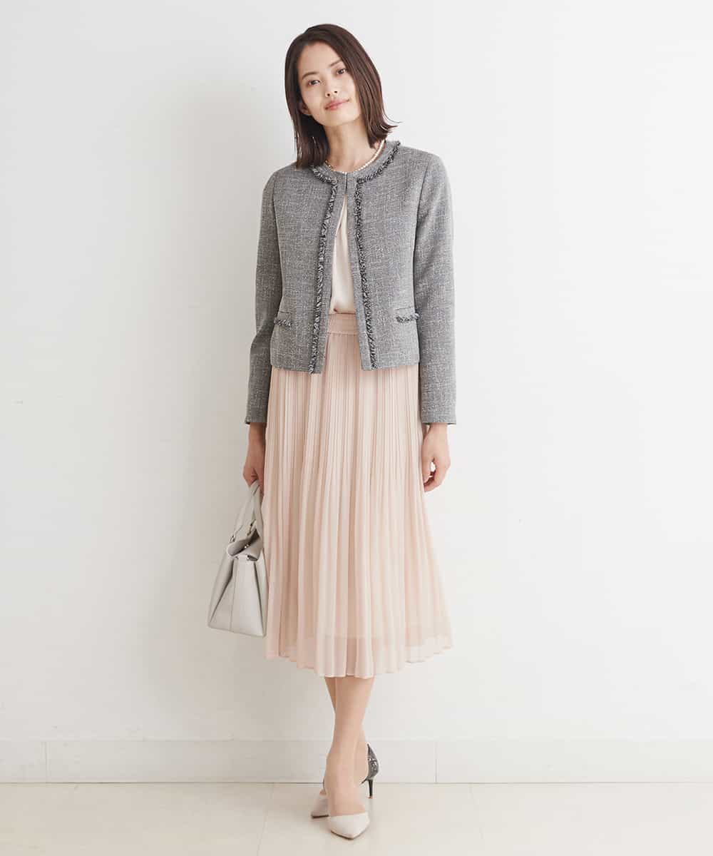 FMDDP05330 MICHEL KLEIN(ミッシェルクラン) ［セットアップ対応/洗える］ノーカラーツイードジャケット ネイビー(57)