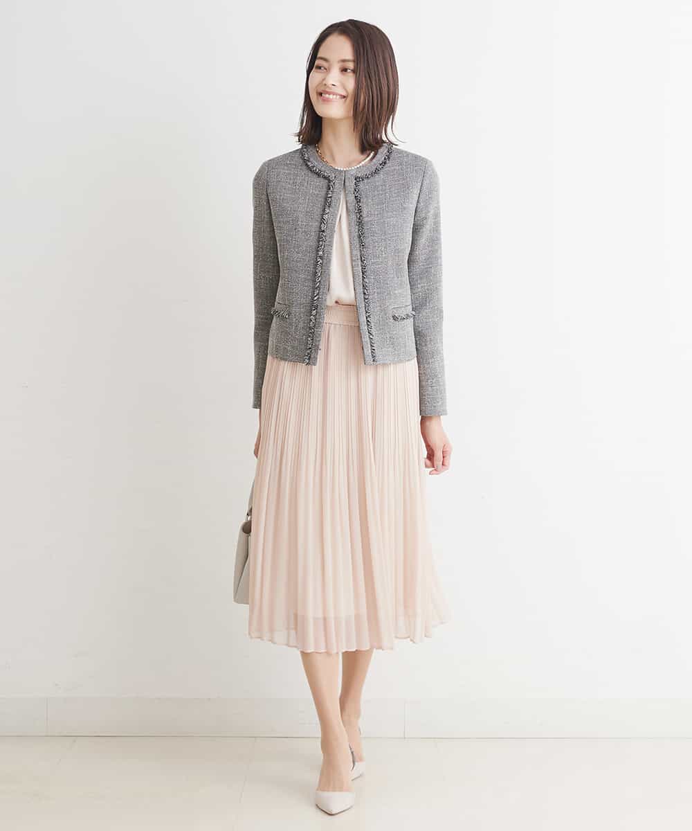 FMDDP05330 MICHEL KLEIN(ミッシェルクラン) ［セットアップ対応/洗える］ノーカラーツイードジャケット ネイビー(57)