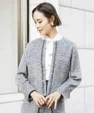 FMDDV01380 MICHEL KLEIN(ミッシェルクラン) [セットアップ対応]ファンシーツイードノーカラージャケット グレー(92)