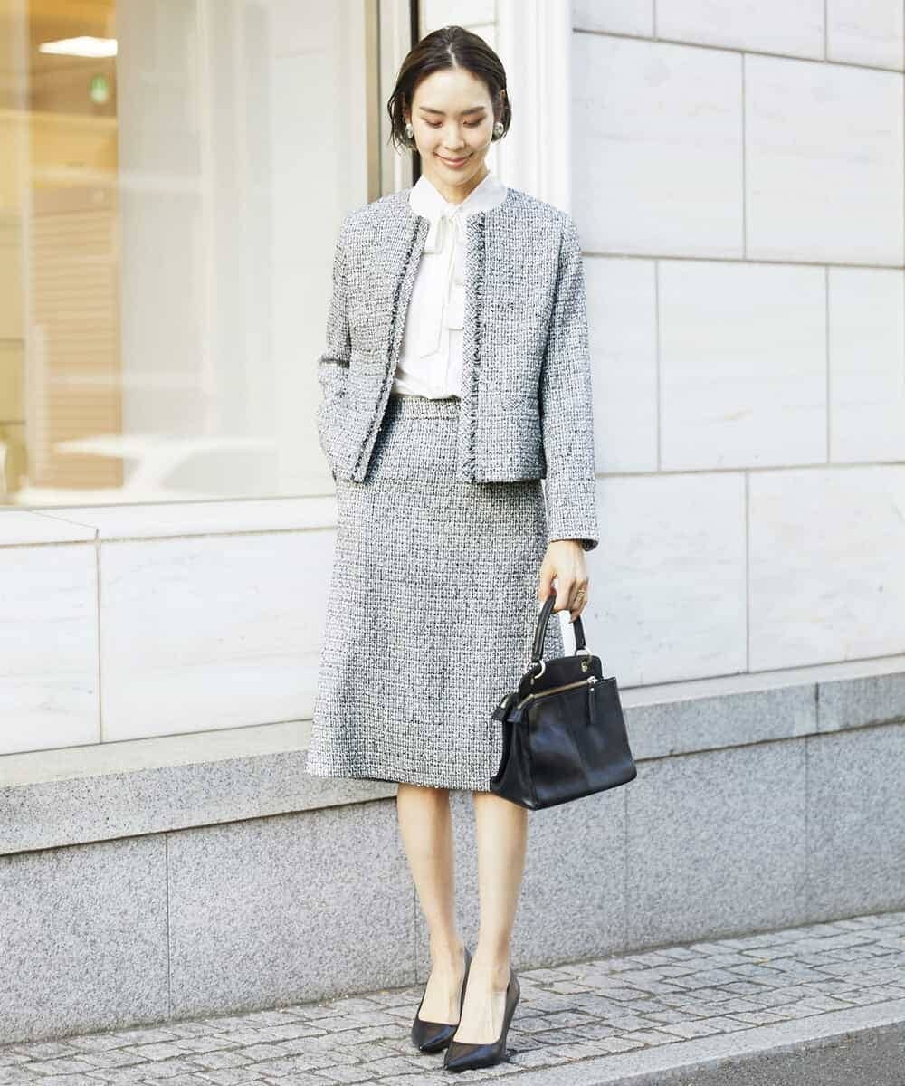 FMDDV01380 MICHEL KLEIN(ミッシェルクラン) [セットアップ対応]ファンシーツイードノーカラージャケット グレー(92)