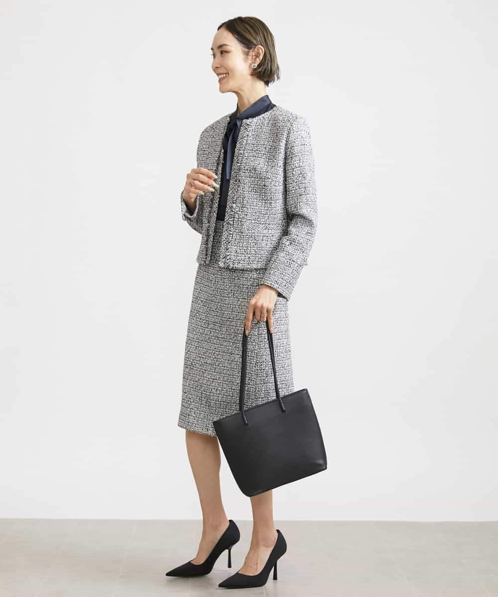 FMDDV01380 MICHEL KLEIN(ミッシェルクラン) [セットアップ対応]ファンシーツイードノーカラージャケット グレー(92)