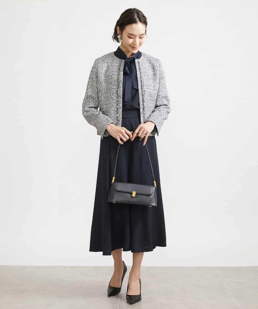 FMDDV01380 MICHEL KLEIN(ミッシェルクラン) [セットアップ対応]ファンシーツイードノーカラージャケット グレー(92)