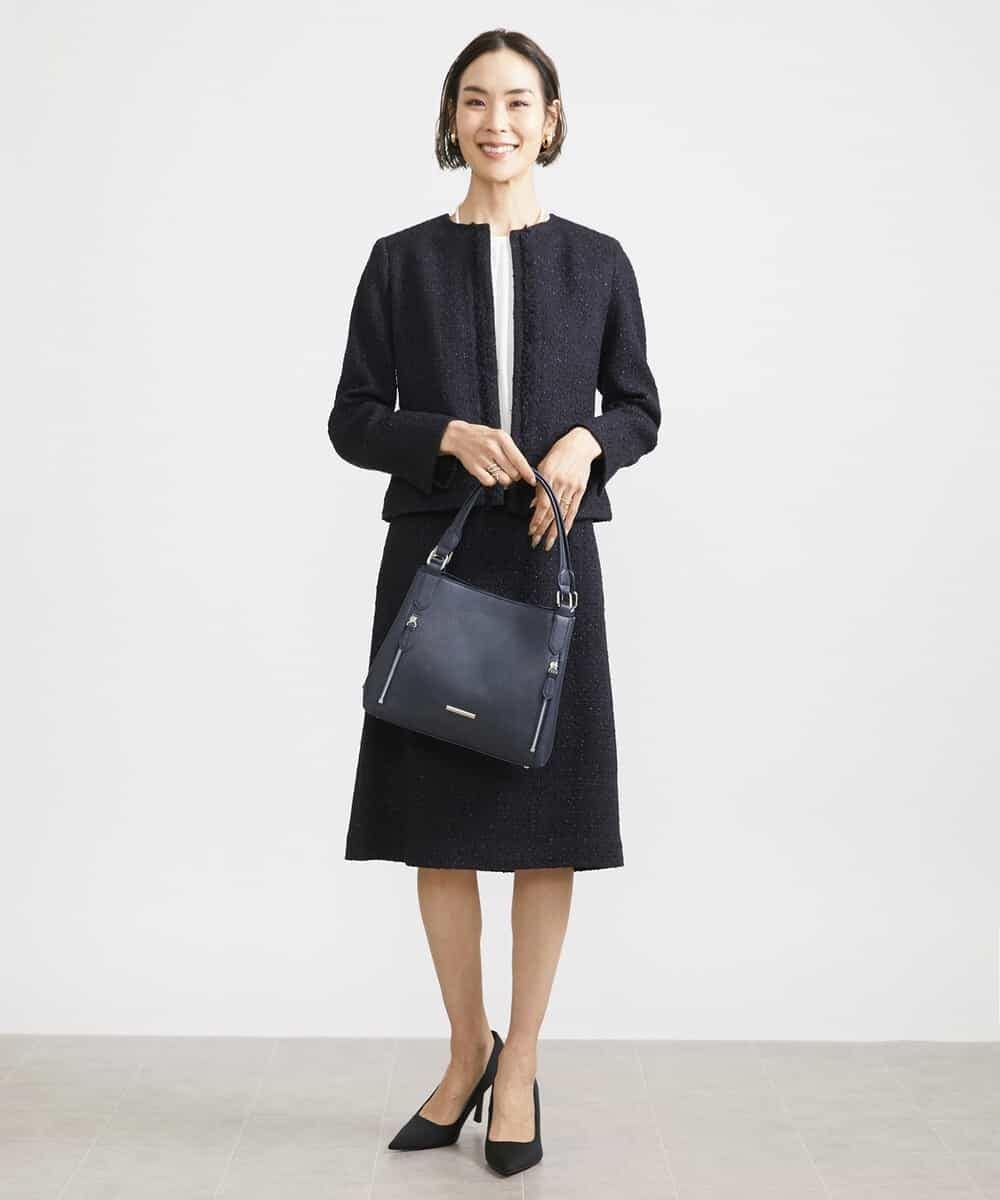 FMDDV01380 MICHEL KLEIN(ミッシェルクラン) [セットアップ対応]ファンシーツイードノーカラージャケット グレー(92)