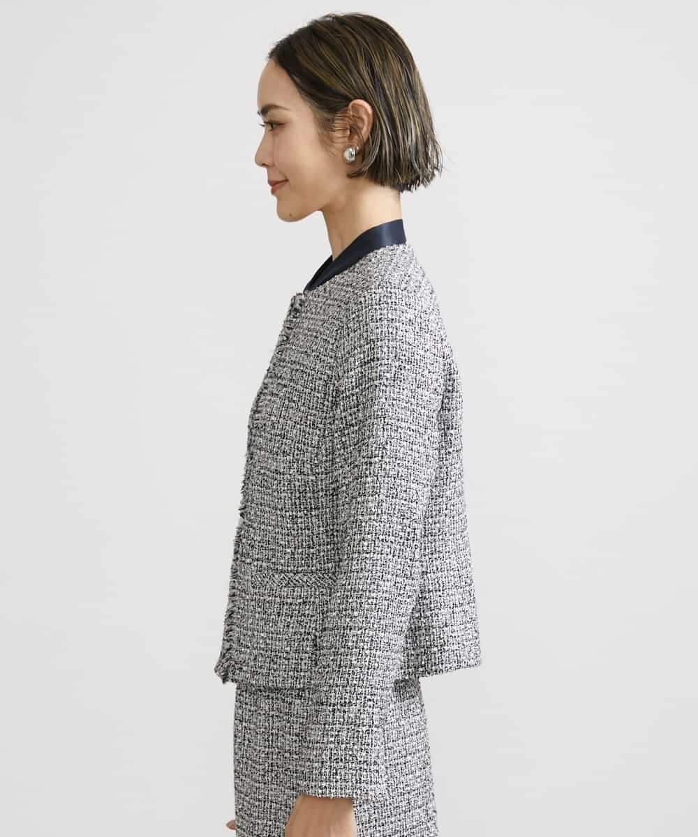 FMDDV01380 MICHEL KLEIN(ミッシェルクラン) [セットアップ対応]ファンシーツイードノーカラージャケット グレー(92)