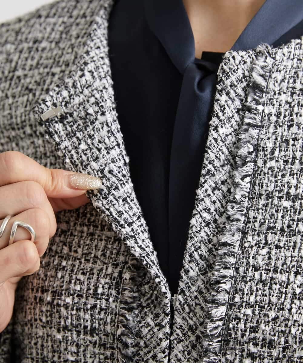 FMDDV01380 MICHEL KLEIN(ミッシェルクラン) [セットアップ対応]ファンシーツイードノーカラージャケット グレー(92)