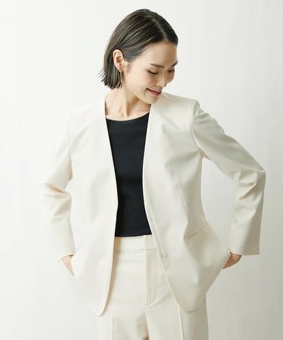 FMDFS19350 MICHEL KLEIN [セットアップ対応]ストレッチノーカラージャケット