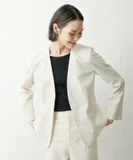 FMDFS19350 MICHEL KLEIN(ミッシェルクラン) [セットアップ対応]ストレッチノーカラージャケット オフホワイト(81)