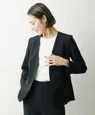 FMDFS19350 MICHEL KLEIN(ミッシェルクラン) [セットアップ対応]ストレッチノーカラージャケット ブラック(94)