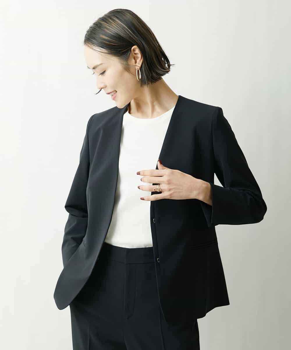 FMDFS19350 MICHEL KLEIN(ミッシェルクラン) [セットアップ対応]ストレッチノーカラージャケット ブラック(94)