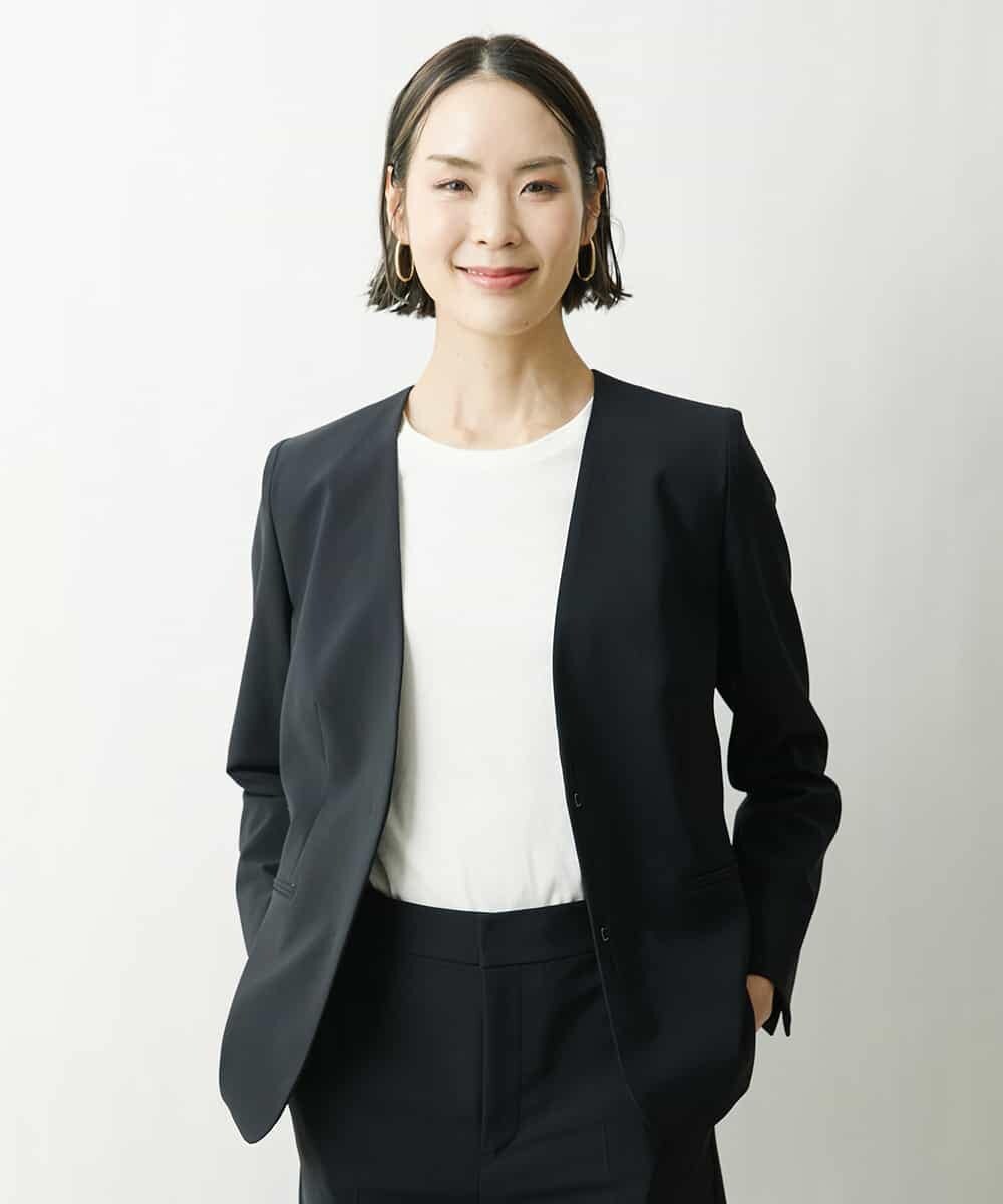 FMDFS19350 MICHEL KLEIN(ミッシェルクラン) [セットアップ対応]ストレッチノーカラージャケット ブラック(94)