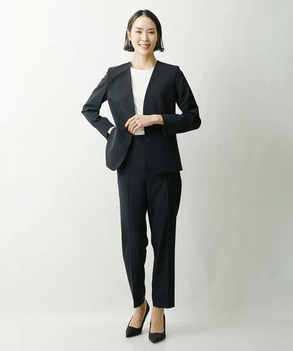 FMDFS19350 MICHEL KLEIN(ミッシェルクラン) [セットアップ対応]ストレッチノーカラージャケット ブラック(94)