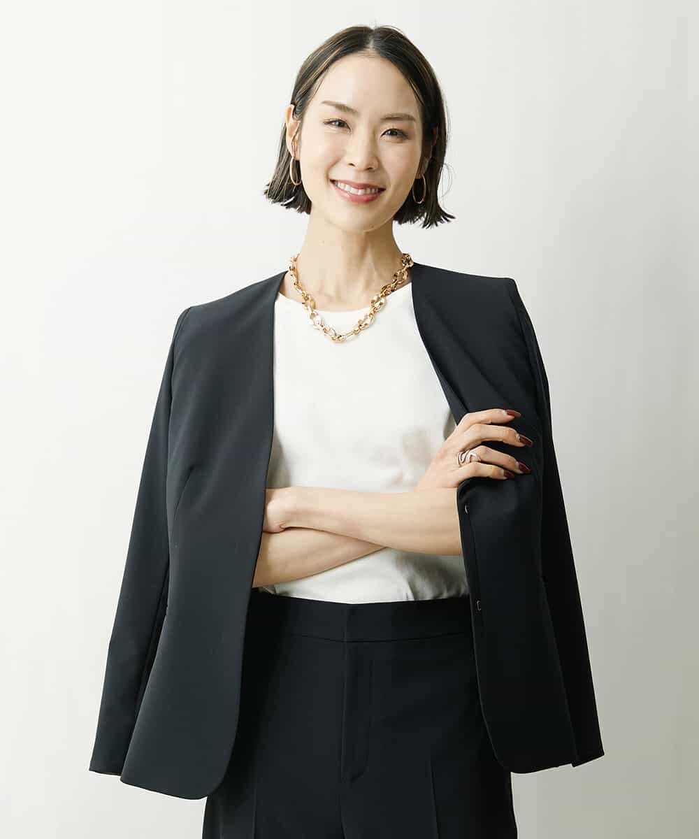 FMDFS19350 MICHEL KLEIN(ミッシェルクラン) [セットアップ対応]ストレッチノーカラージャケット ブラック(94)