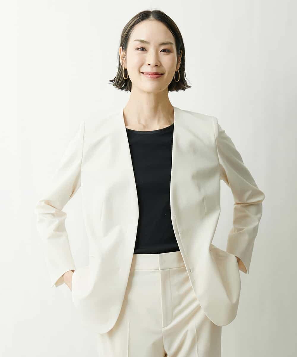 FMDFS19350 MICHEL KLEIN(ミッシェルクラン) [セットアップ対応]ストレッチノーカラージャケット ブラック(94)