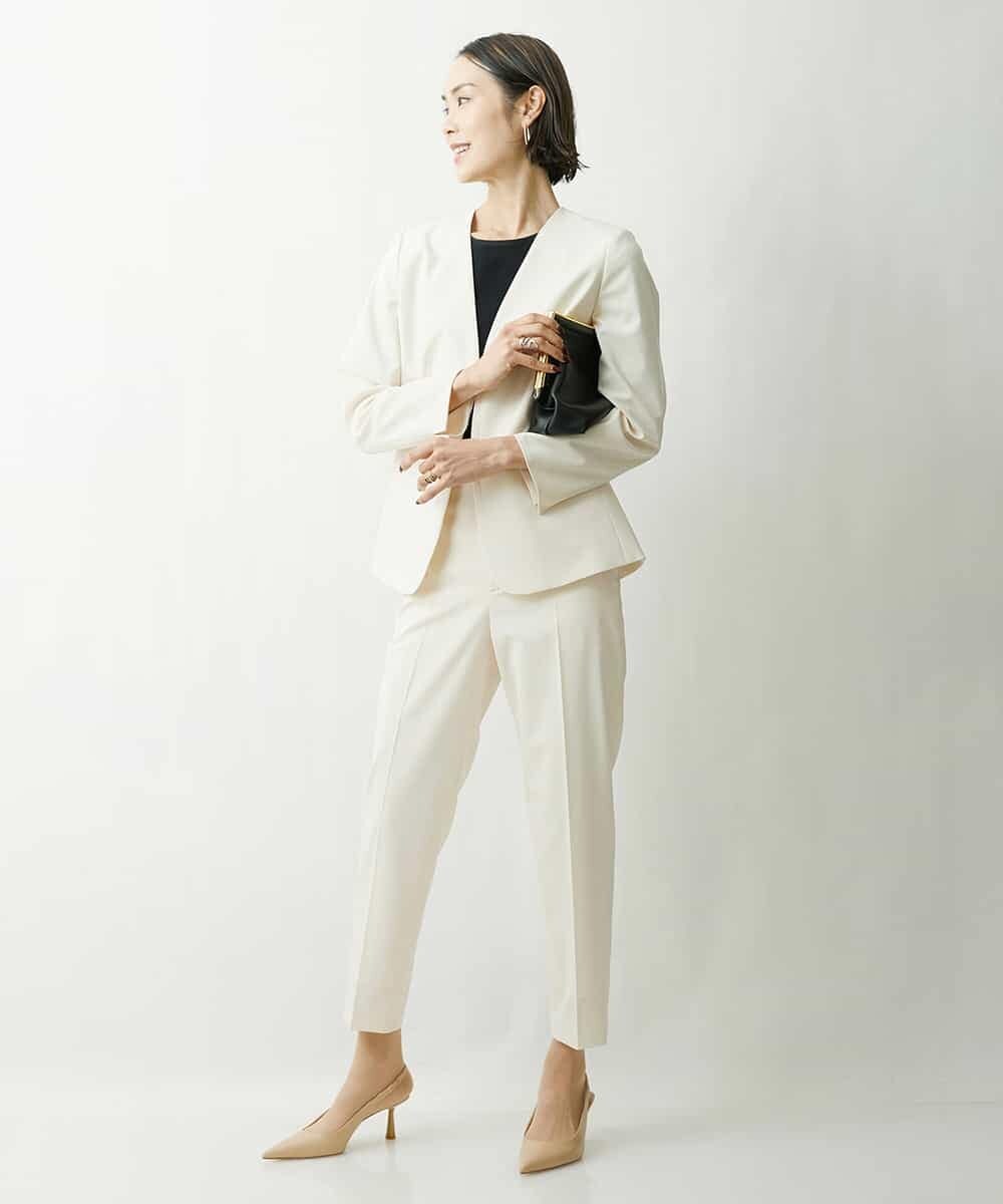 FMDFS19350 MICHEL KLEIN(ミッシェルクラン) [セットアップ対応]ストレッチノーカラージャケット ブラック(94)