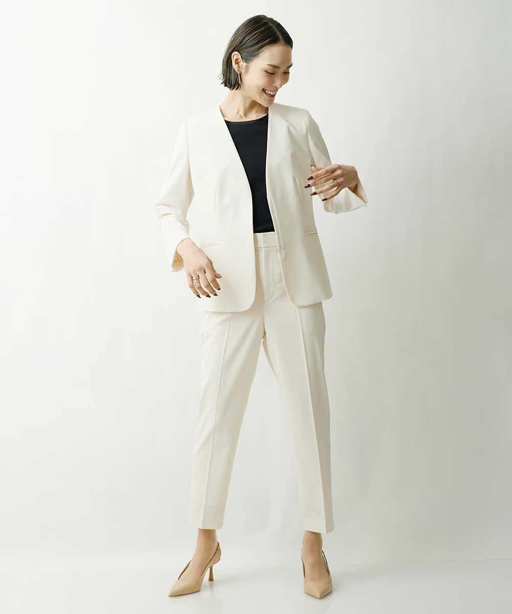 FMDFS19350 MICHEL KLEIN(ミッシェルクラン) [セットアップ対応]ストレッチノーカラージャケット ブラック(94)