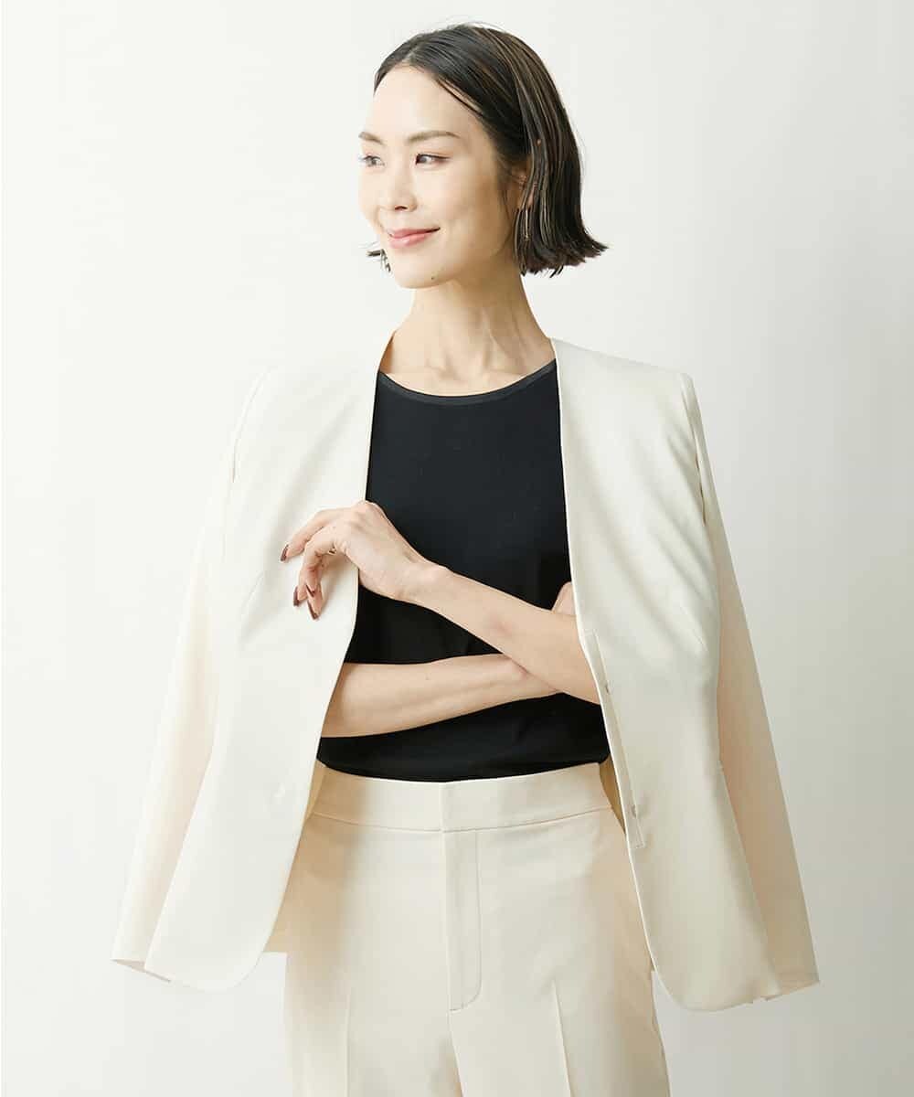 FMDFS19350 MICHEL KLEIN(ミッシェルクラン) [セットアップ対応]ストレッチノーカラージャケット ブラック(94)