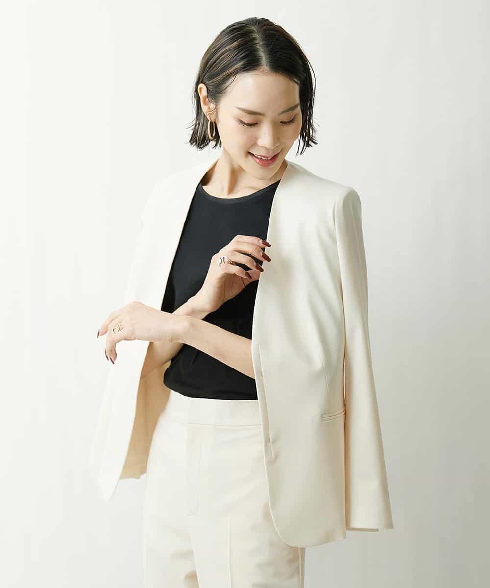FMDFS19350 MICHEL KLEIN(ミッシェルクラン) [セットアップ対応]ストレッチノーカラージャケット ブラック(94)