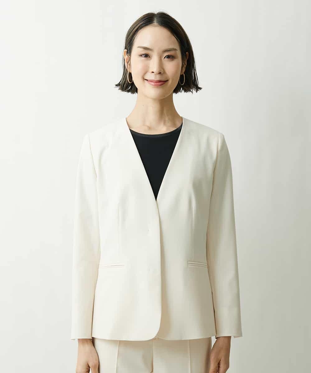 FMDFS19350 MICHEL KLEIN(ミッシェルクラン) [セットアップ対応]ストレッチノーカラージャケット ブラック(94)