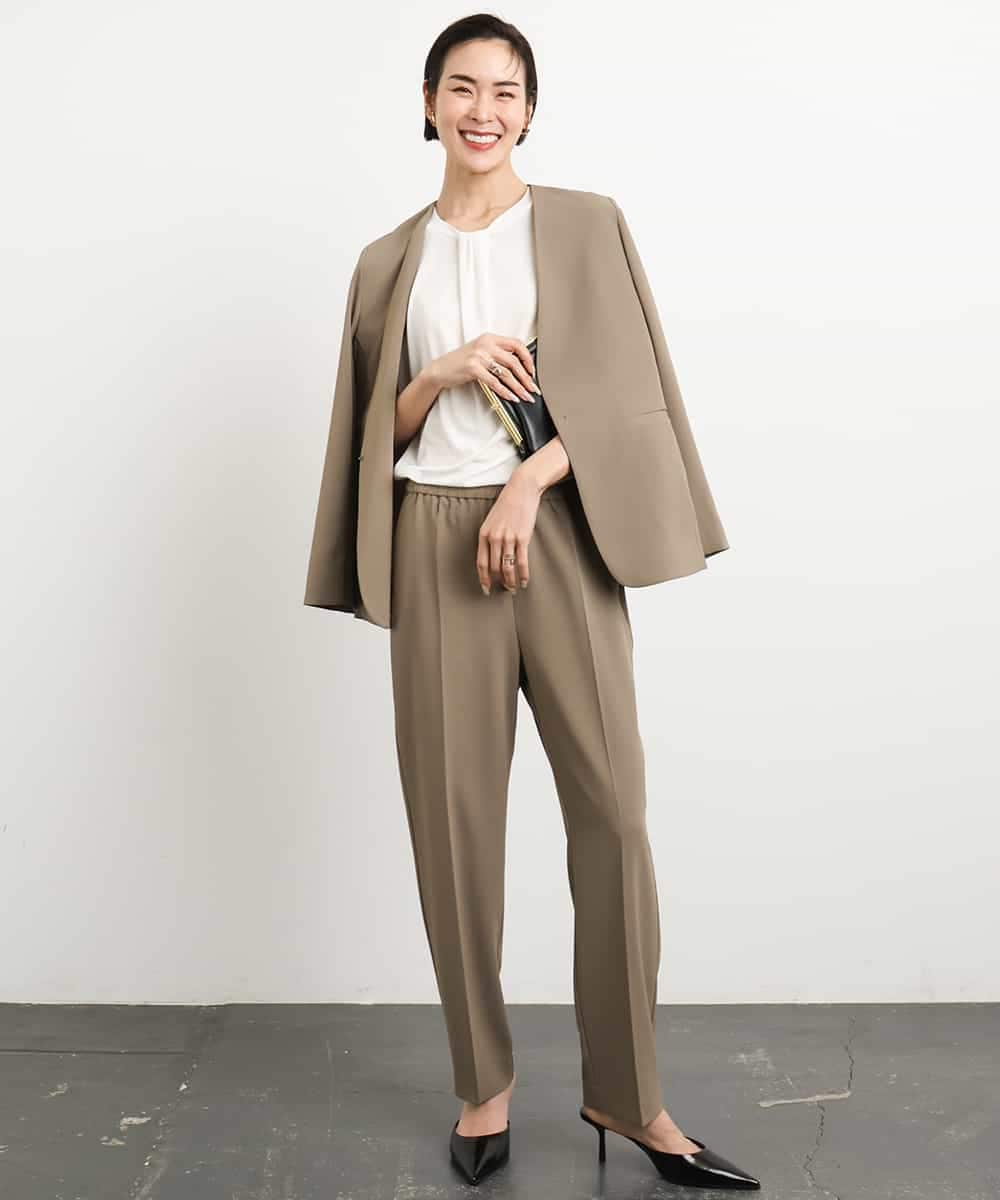 FMDGA12290 MICHEL KLEIN(ミッシェルクラン) [接触冷感]ノーカラージャケット(セットアップ対応) カーキ